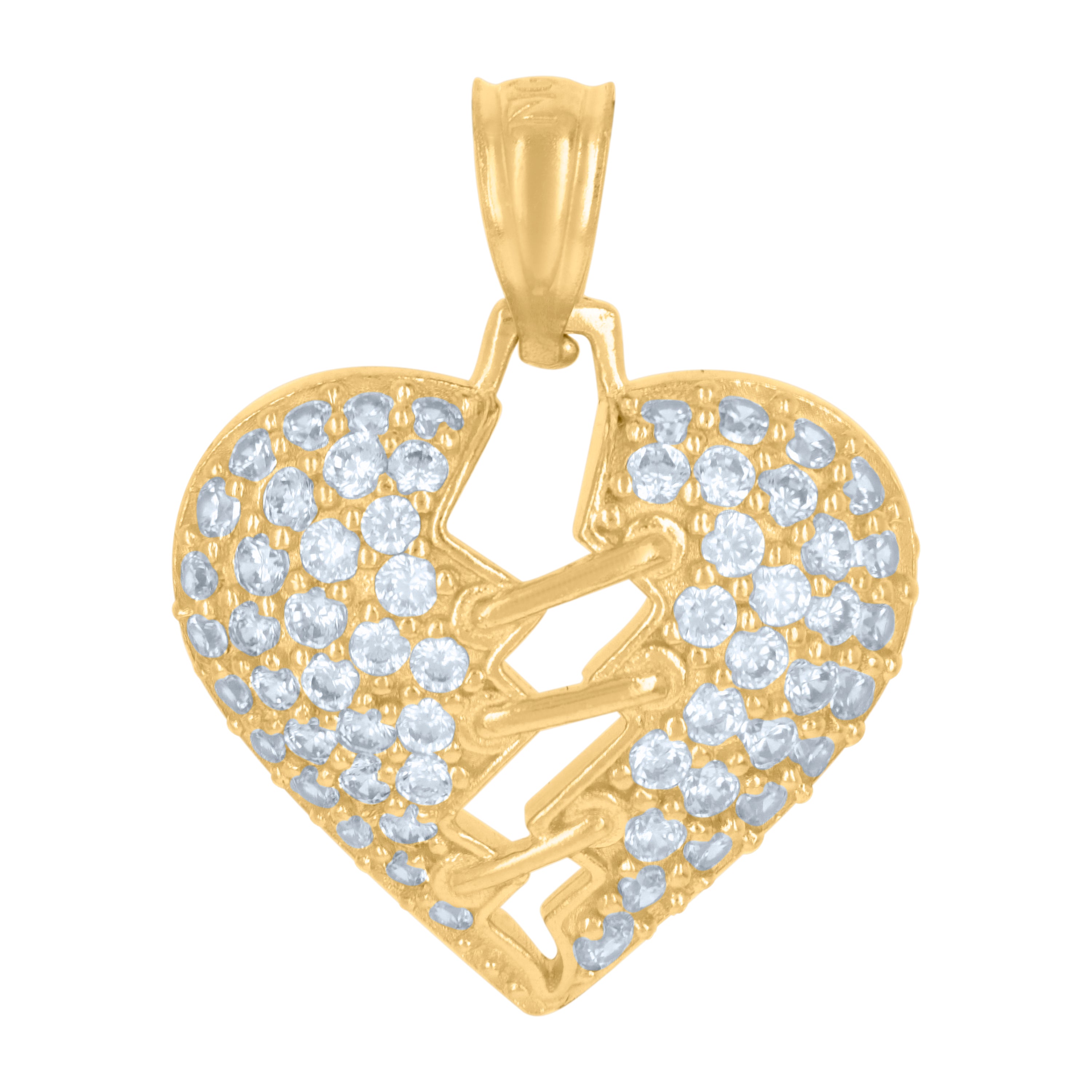 10kt Yellow Gold Womens Cubic-Zirconia Heart Charm Pendant