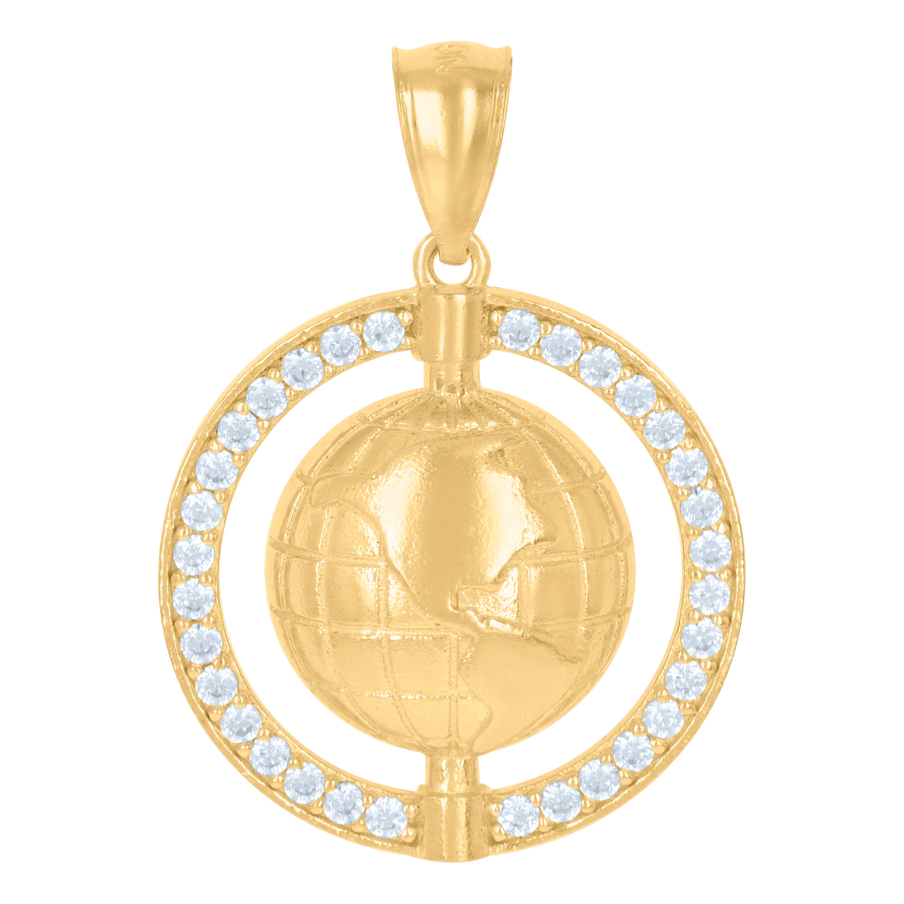10kt Yellow Gold Mens Cubic-Zirconia World Map Charm Pendant