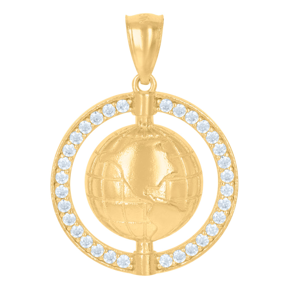 10kt Yellow Gold Mens Cubic-Zirconia World Map Charm Pendant