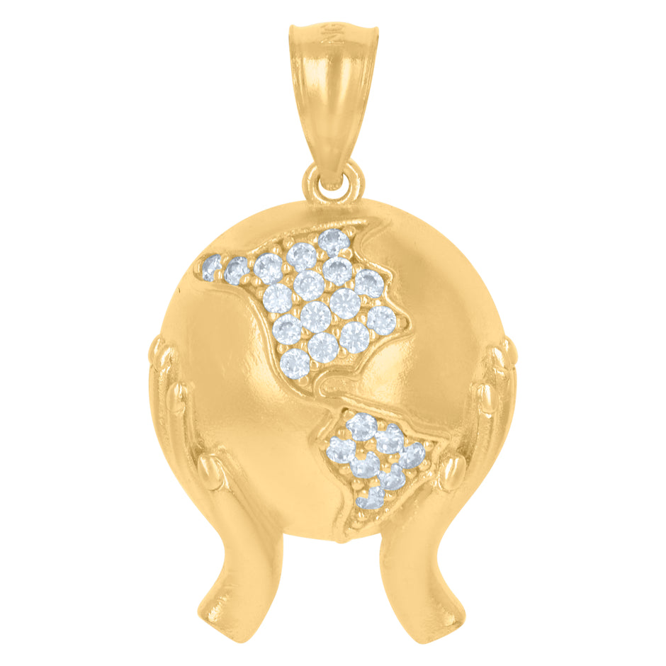 10kt Yellow Gold Mens Cubic-Zirconia World Map Charm Pendant