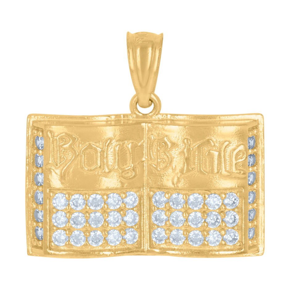 10kt Yellow Gold Mens Cubic-Zirconia Holy Bible Holy Book Symbol Religious Charm Pendant