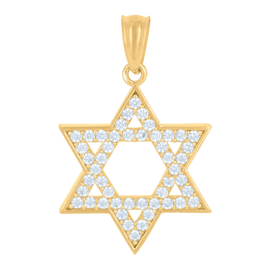 10kt Yellow Gold Unisex Cubic-Zirconia Star Of David Symbol Religious Charm Pendant