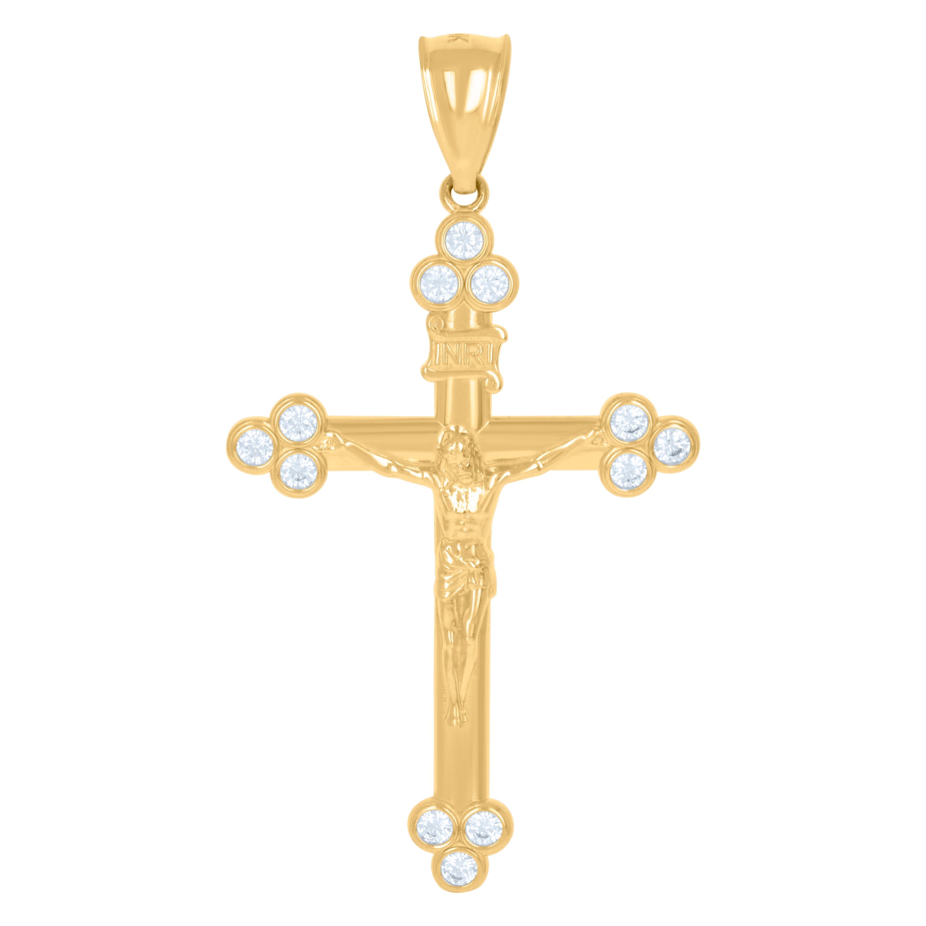 10kt Yellow Gold Unisex Cubic-Zirconia Crucifix Cross Religious Charm Pendant