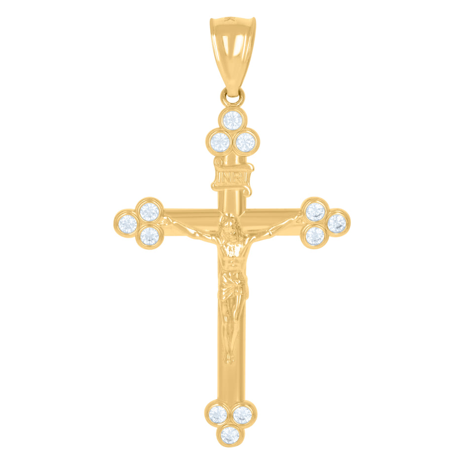 10kt Yellow Gold Unisex Cubic-Zirconia Crucifix Cross Religious Charm Pendant
