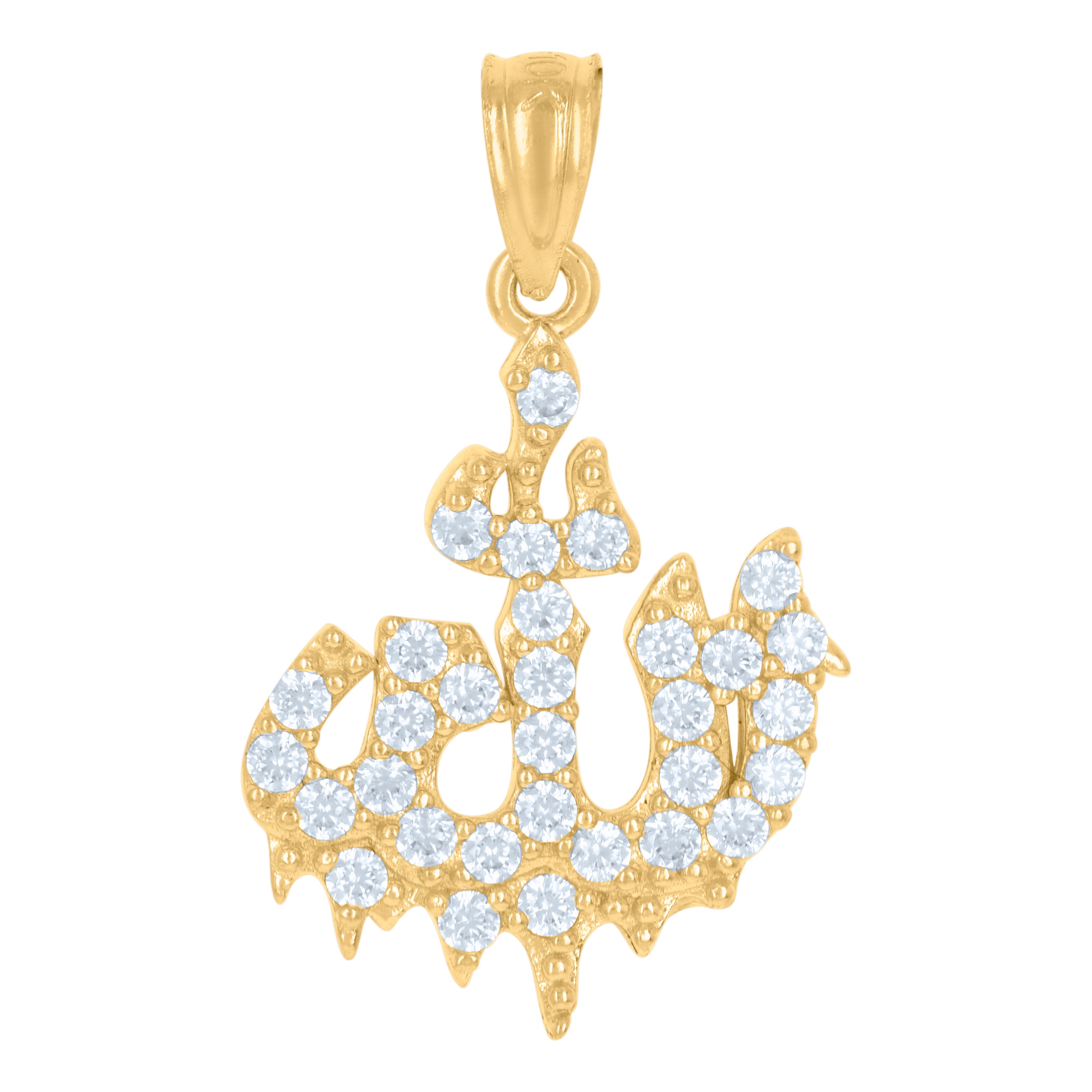 10kt Yellow Gold Unisex Cubic-Zirconia ALLAH Symbol Religious Charm Pendant