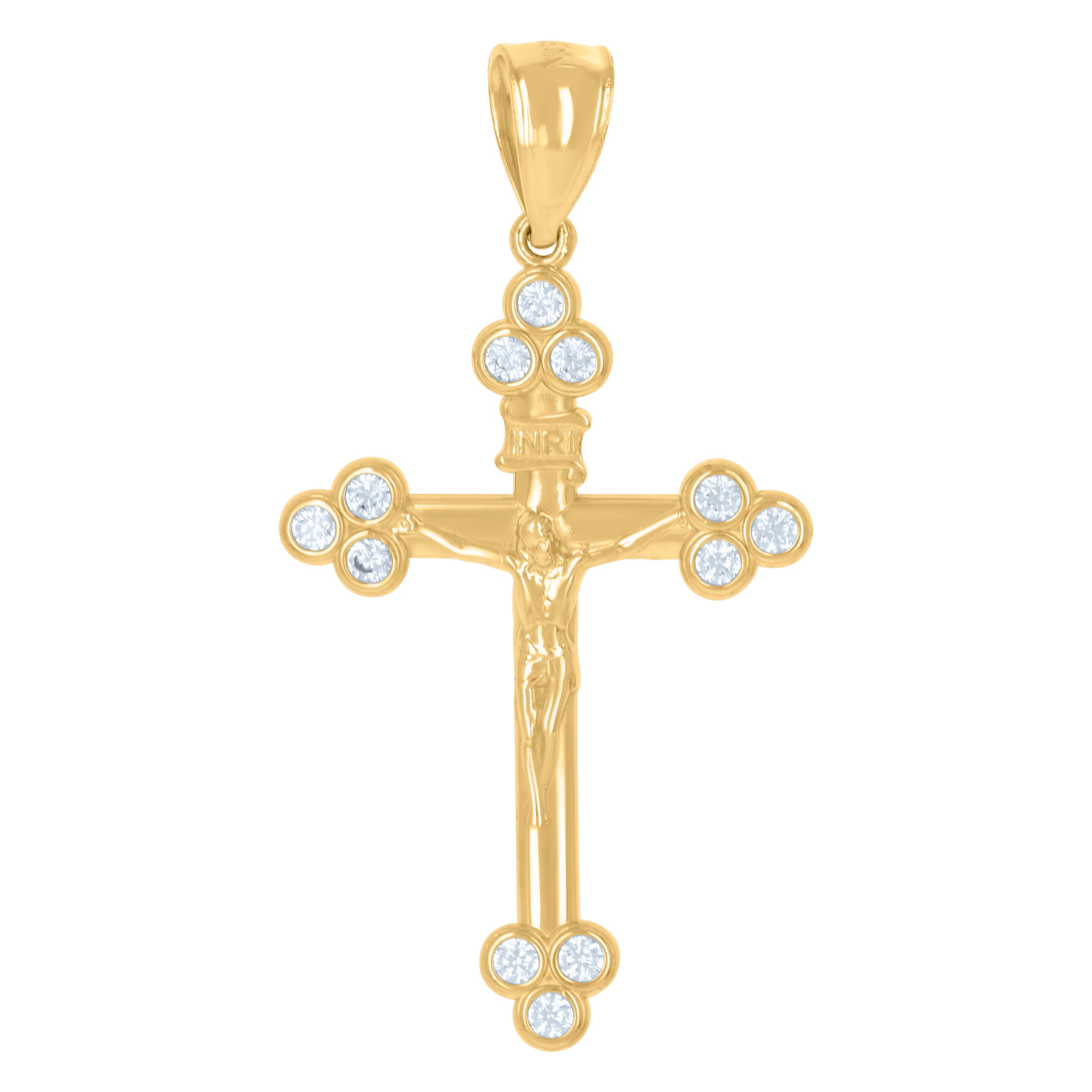 10kt Yellow Gold Unisex Cubic-Zirconia Crucifix Cross Religious Charm Pendant