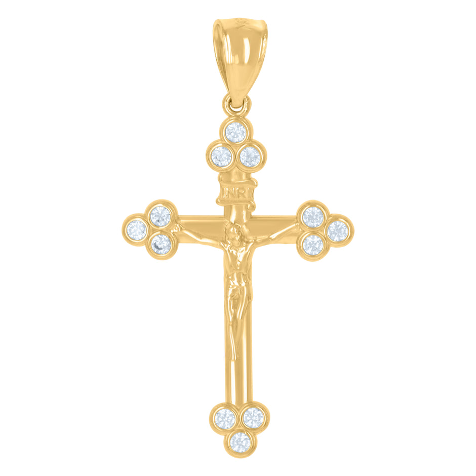 10kt Yellow Gold Unisex Cubic-Zirconia Crucifix Cross Religious Charm Pendant