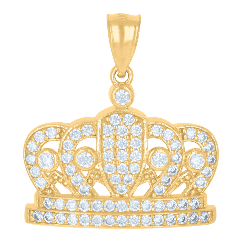 10kt Yellow Gold Mens Cubic-Zirconia Crown Fashion Charm Pendant