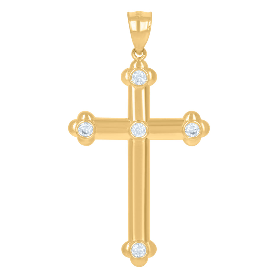 10kt Yellow Gold Unisex Cubic-Zirconia Cross Religious Charm Pendant