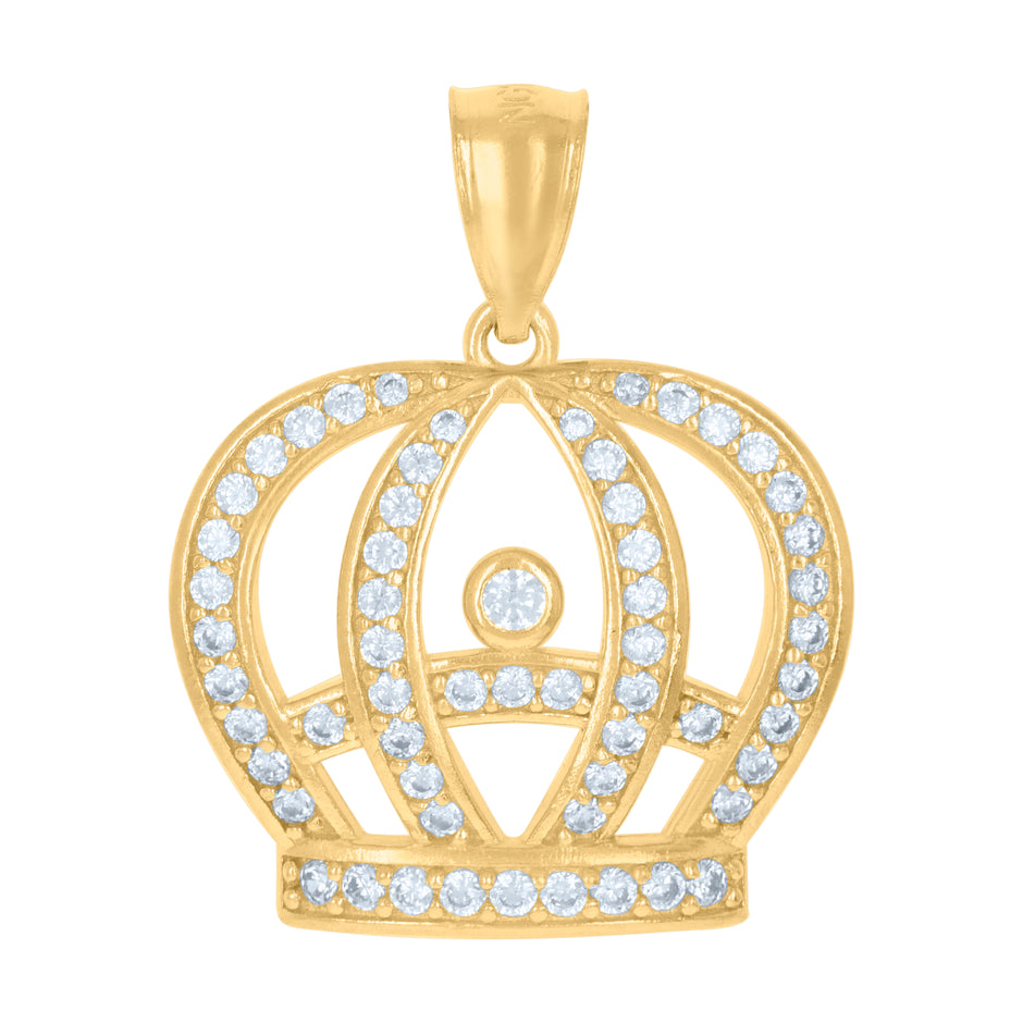 10kt Yellow Gold Mens Cubic-Zirconia Crown Fashion Charm Pendant