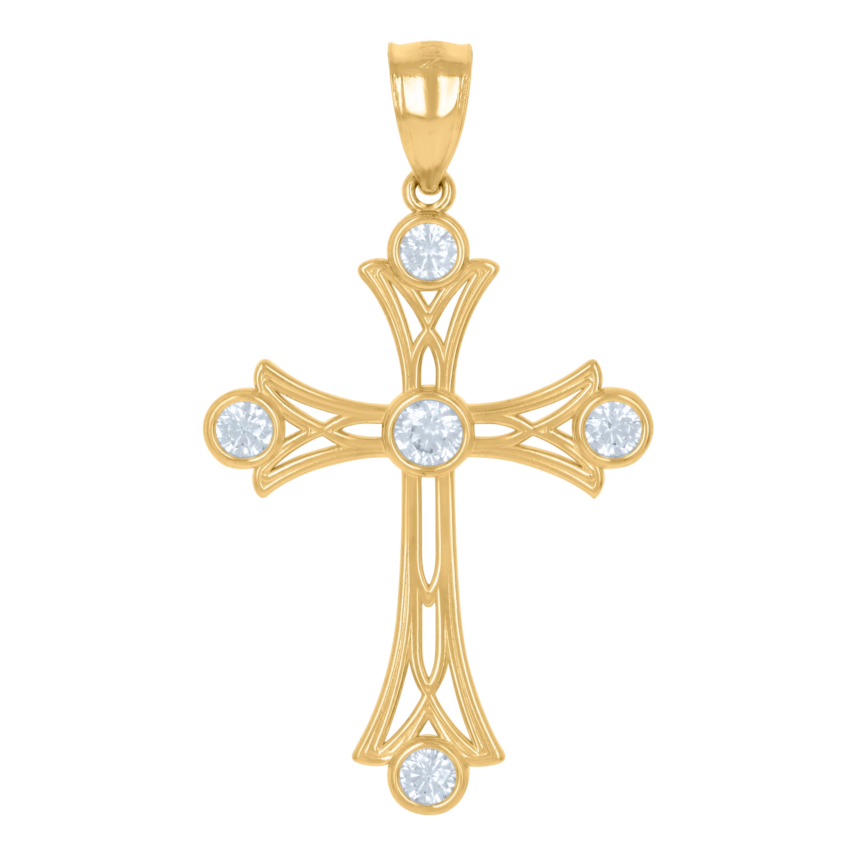 10kt Yellow Gold Unisex Cubic-Zirconia Cross Religious Charm Pendant