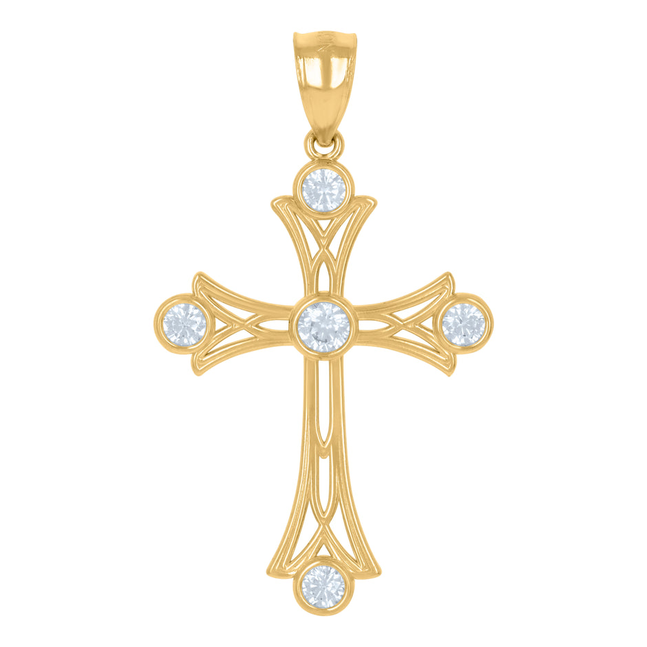 10kt Yellow Gold Unisex Cubic-Zirconia Cross Religious Charm Pendant