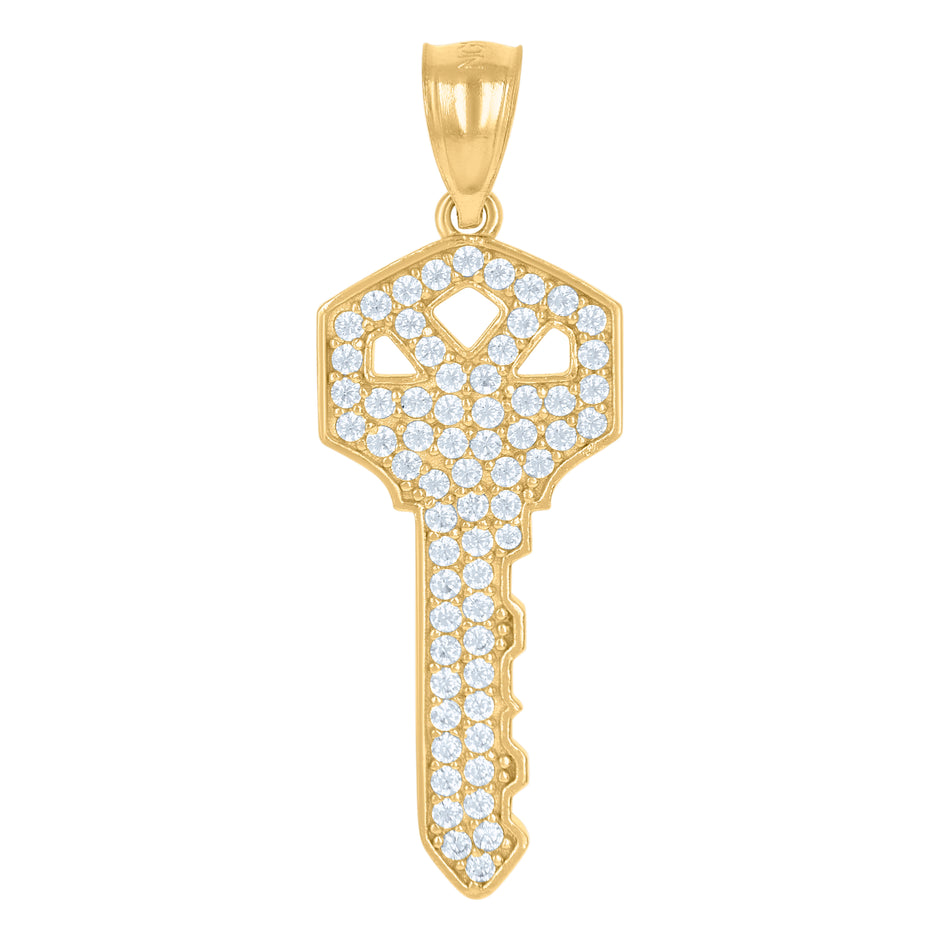 10kt Yellow Gold Mens Cubic-Zirconia Key Charm Pendant