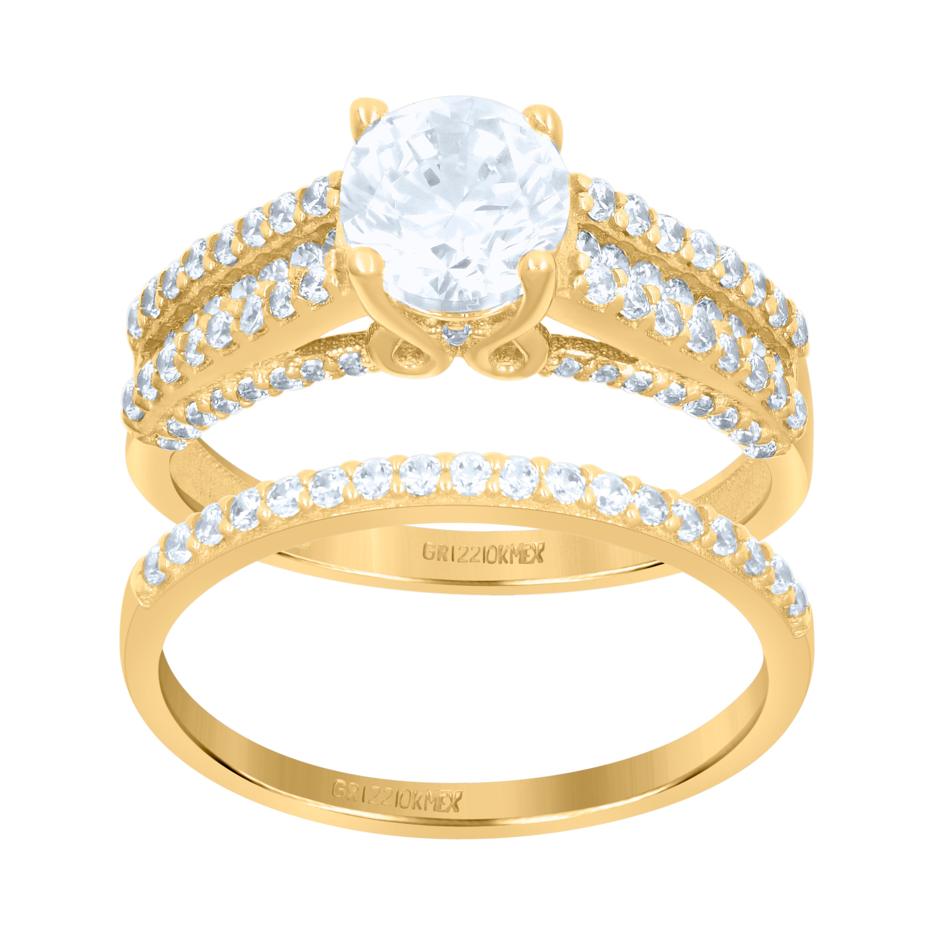 10kt Yellow Gold Womens Cubic-Zirconia Duo Bridal Ring Set