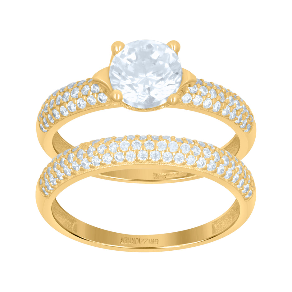 10kt Yellow Gold Womens Cubic-Zirconia Duo Bridal Ring Set
