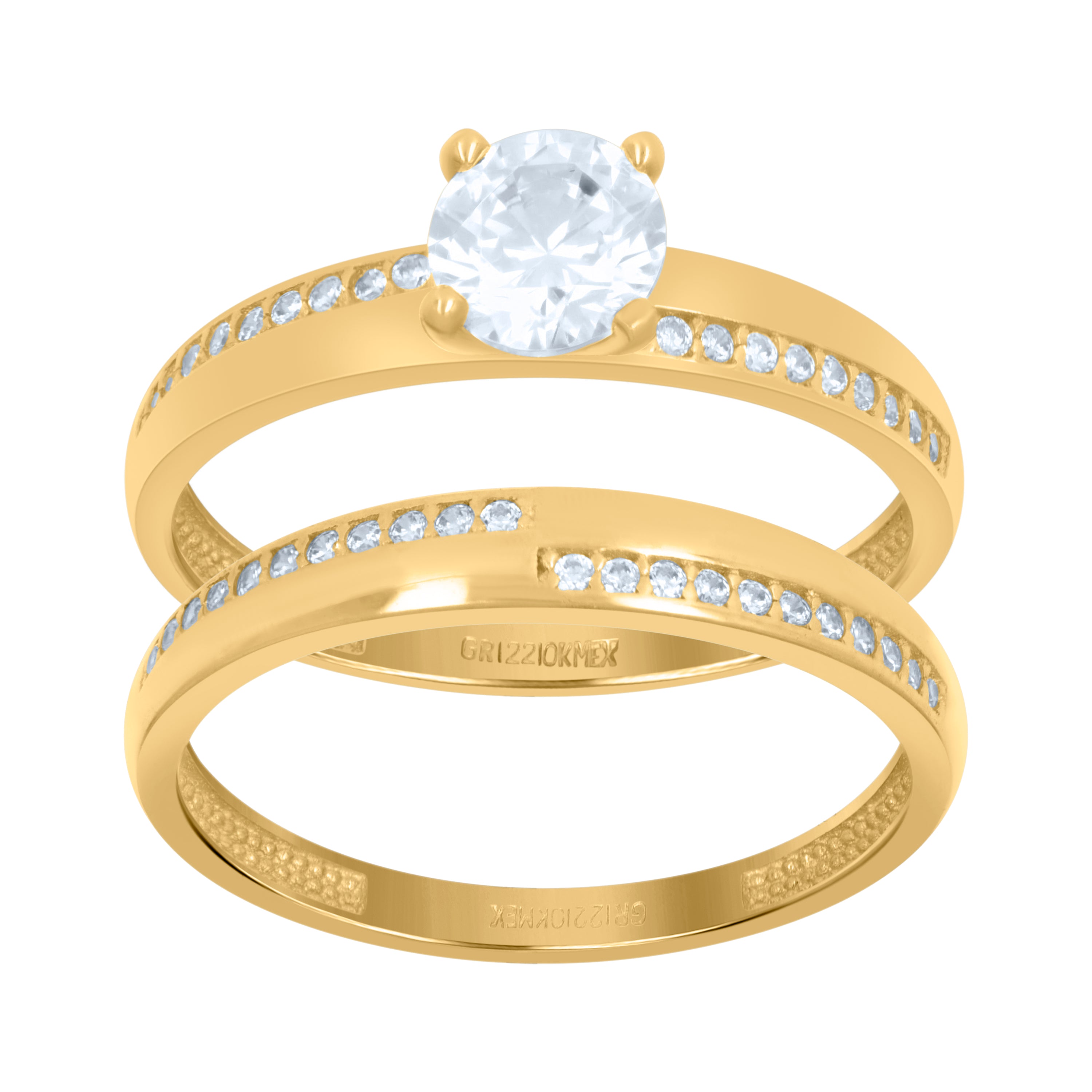 10kt Yellow Gold Womens Cubic-Zirconia Duo Bridal Ring Set