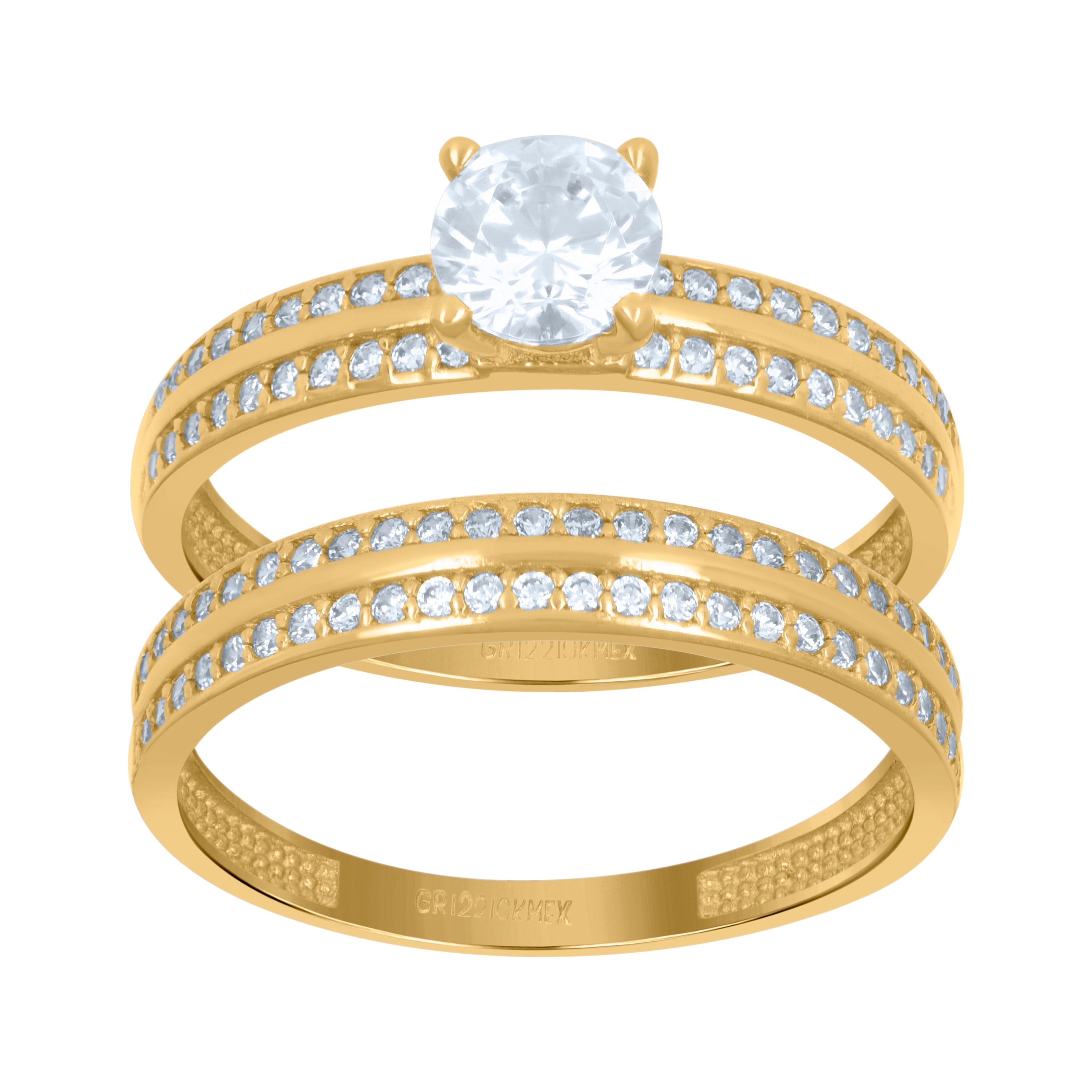 10kt Yellow Gold Womens Cubic-Zirconia Duo Bridal Ring Set