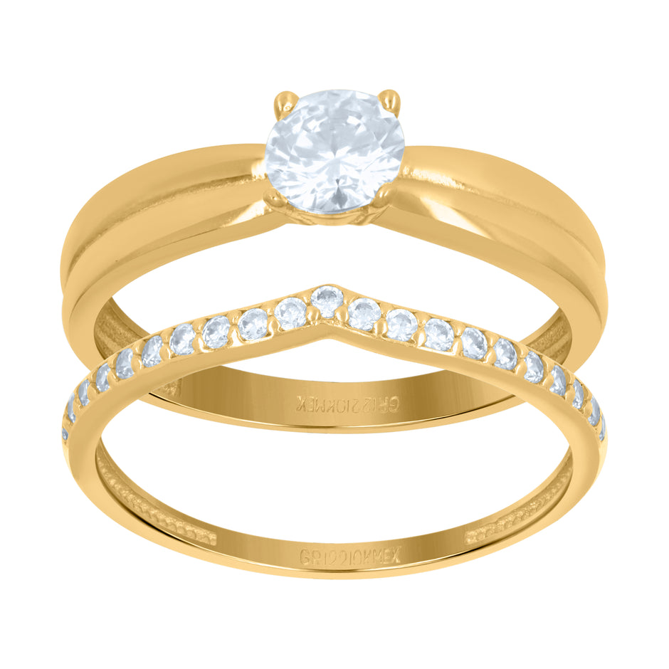 10kt Yellow Gold Womens Cubic-Zirconia Duo Bridal Ring Set