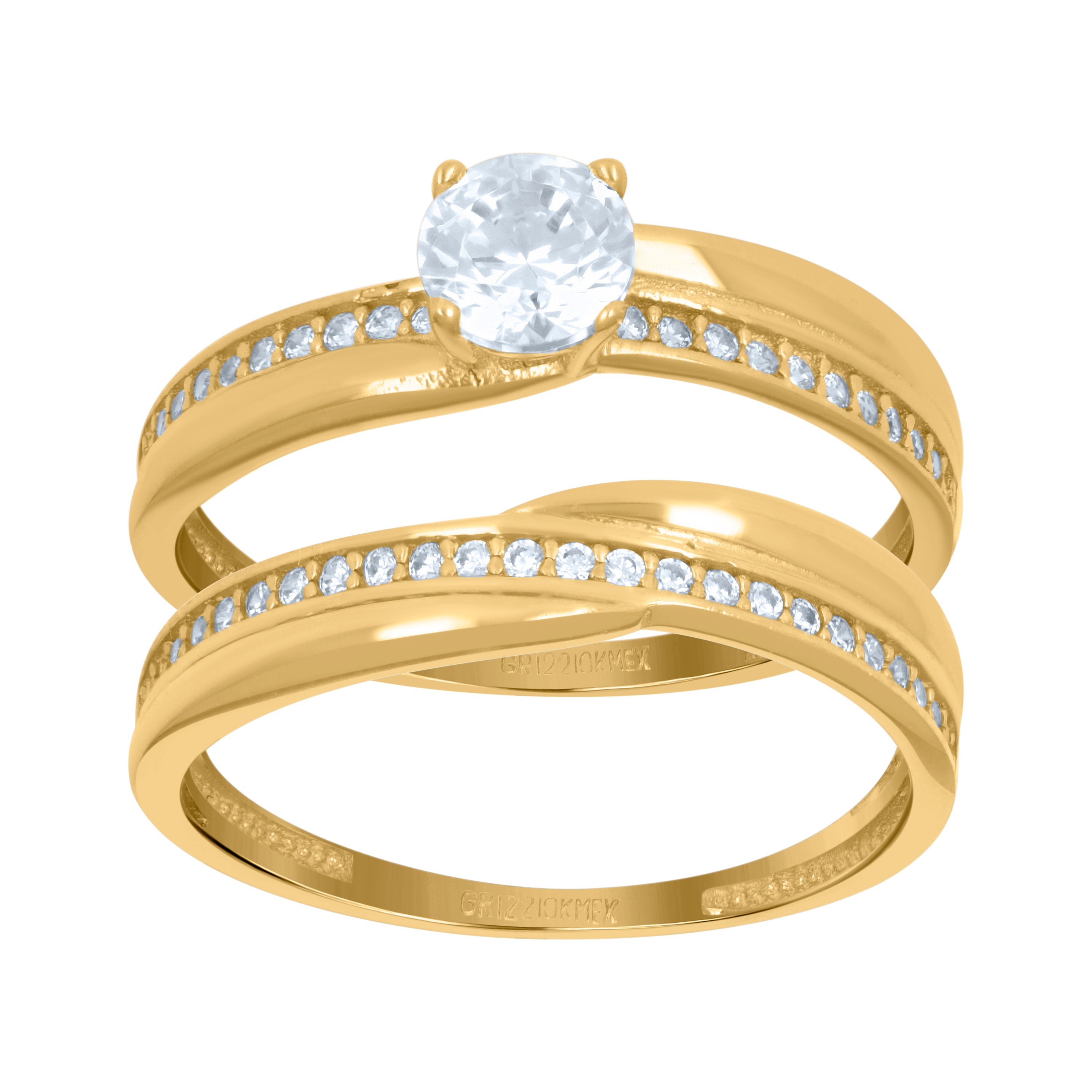 10kt Yellow Gold Womens Cubic-Zirconia Duo Bridal Ring Set