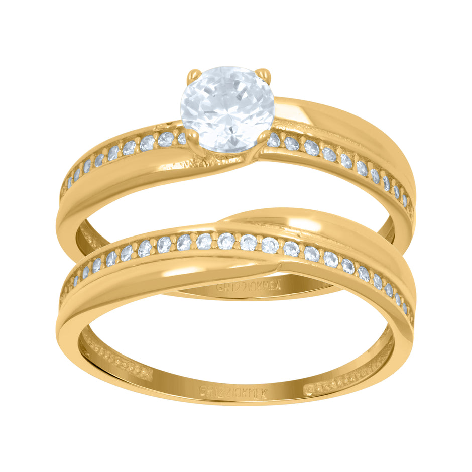 10kt Yellow Gold Womens Cubic-Zirconia Duo Bridal Ring Set