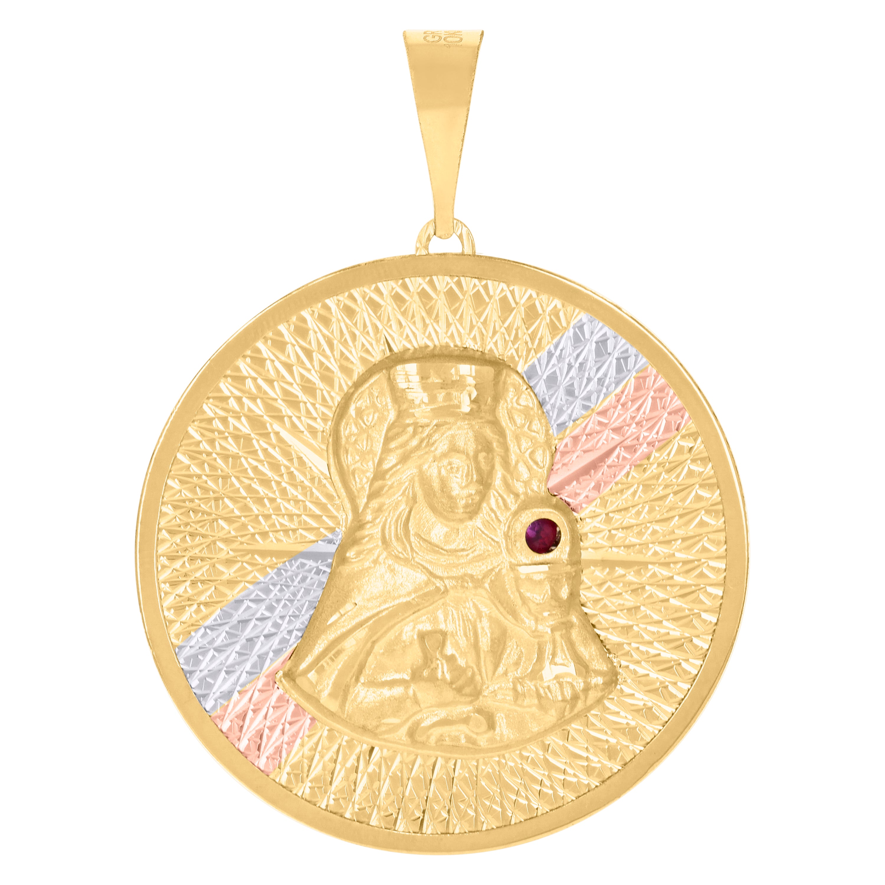 10kt Tri-Color Gold Mens Red Cubic-Zirconia St. Barbara Saints Religious Charm Pendant
