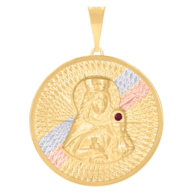 10kt Tri-Color Gold Mens Red Cubic-Zirconia St. Barbara Saints Religious Charm Pendant
