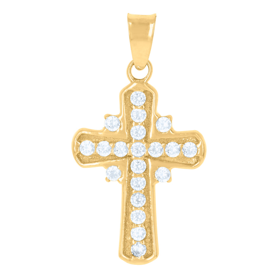 10kt Yellow Gold Unisex Cubic-Zirconia Cross Religious Charm Pendant