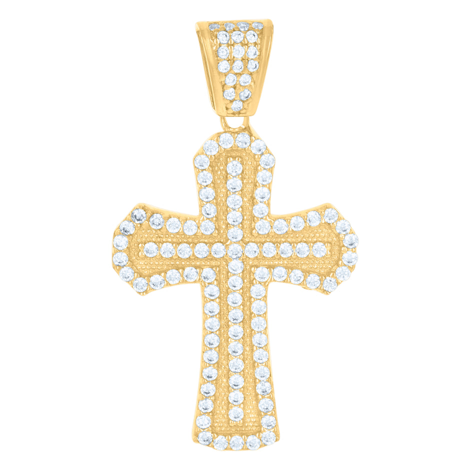 10kt Yellow Gold Mens Cubic-Zirconia Cross Religious Charm Pendant
