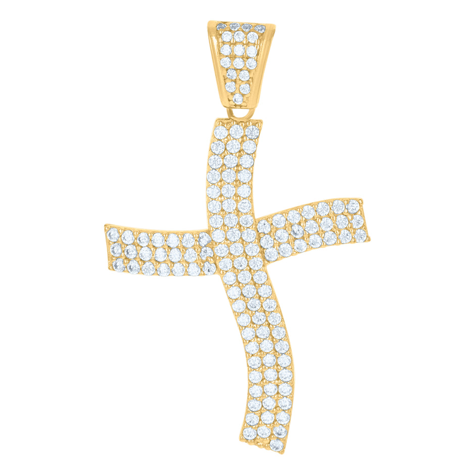 10kt Yellow Gold Unisex Cubic-Zirconia Cross Religious Charm Pendant