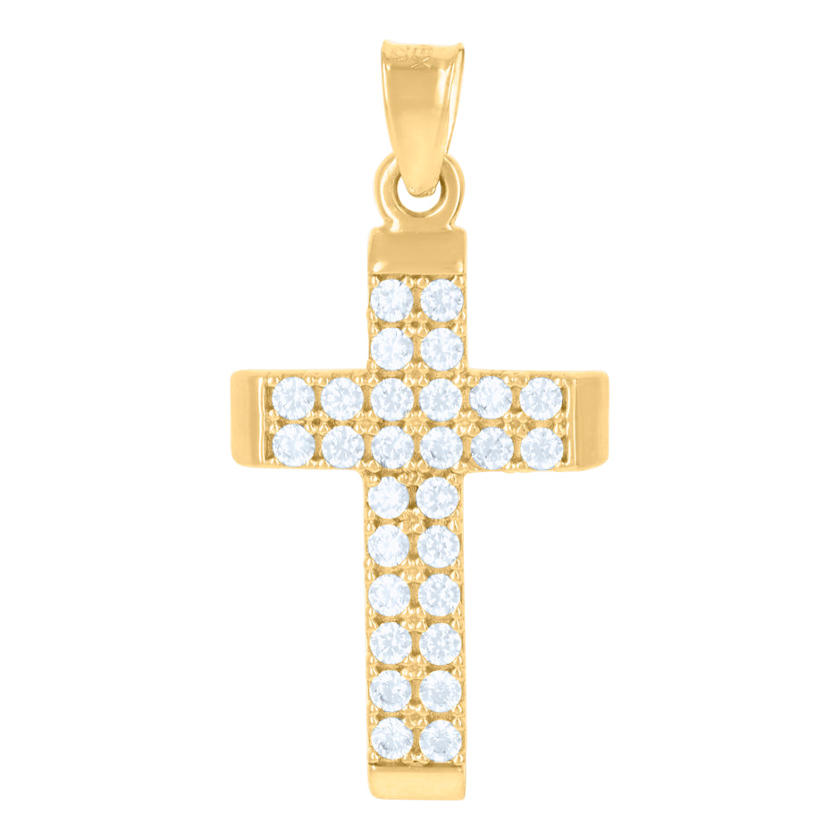 10kt Yellow Gold Womens Cubic-Zirconia Cross Religious Charm Pendant
