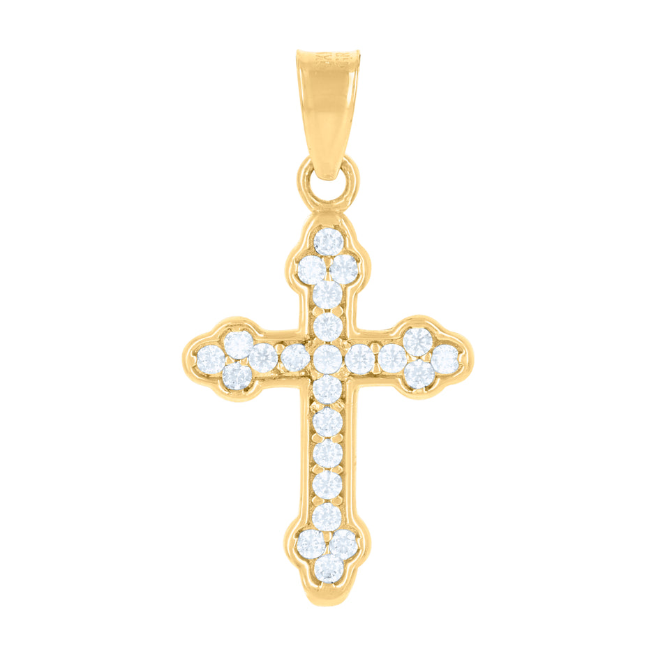 10kt Yellow Gold Womens Cubic-Zirconia Cross Religious Charm Pendant