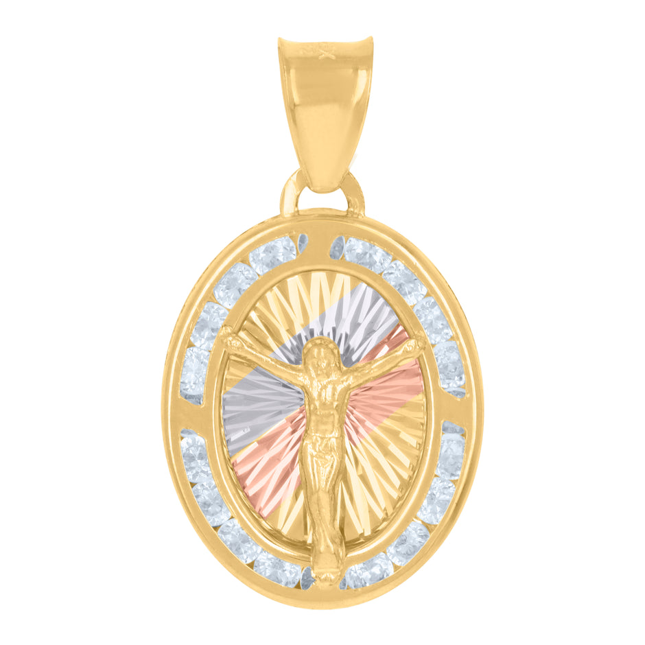 10kt Tri-Color Gold Womens Cubic-Zirconia Crucifix Jesus Religious Charm Pendant