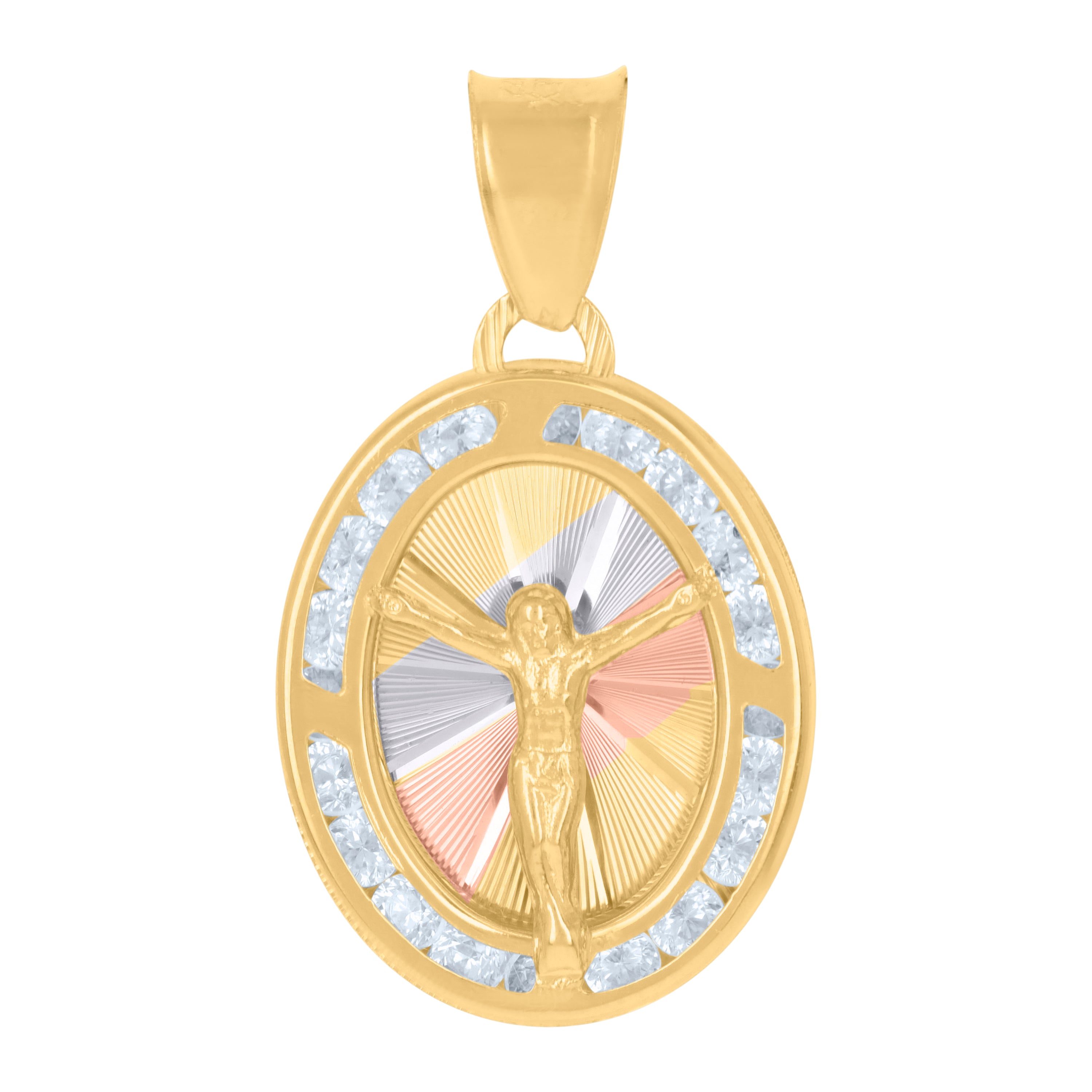 10kt Tri-Color Gold Womens Cubic-Zirconia Crucifix Jesus Religious Charm Pendant