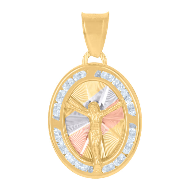 10kt Tri-Color Gold Womens Cubic-Zirconia Crucifix Jesus Religious Charm Pendant