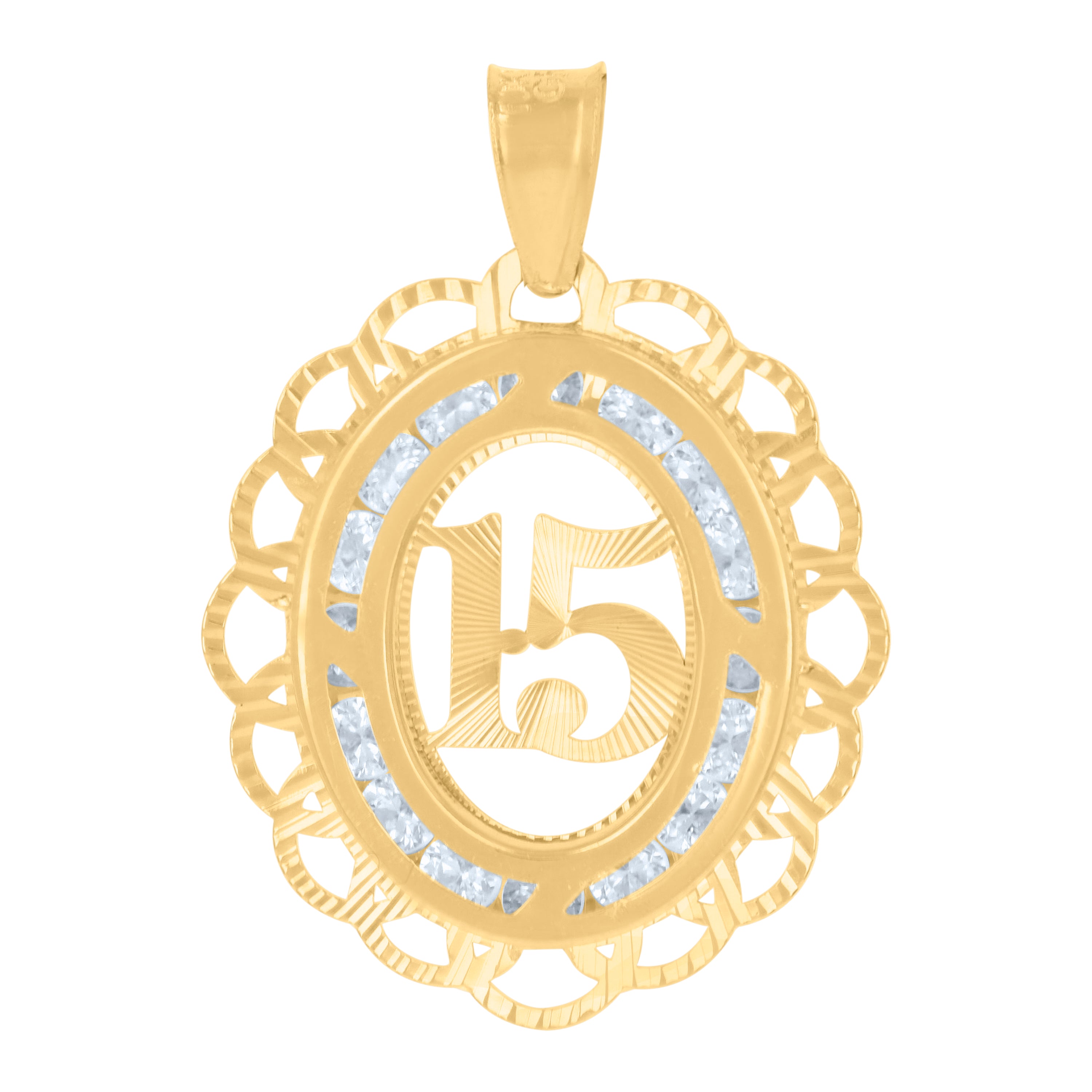 10kt Yellow Gold Womens Cubic-Zirconia 15 Quinceanera Charm Pendant