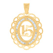 10kt Yellow Gold Womens Cubic-Zirconia 15 Quinceanera Charm Pendant