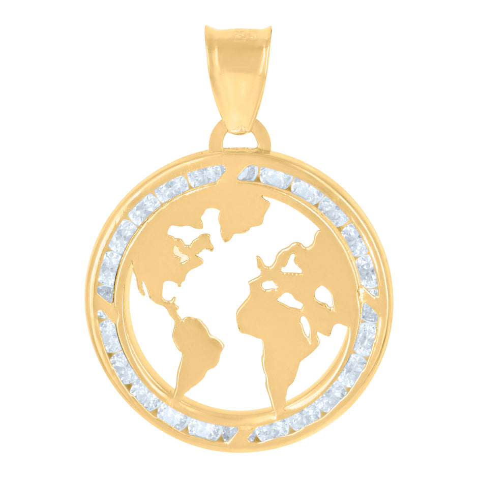 10kt Yellow Gold Unisex Cubic-Zirconia World Map Charm Pendant