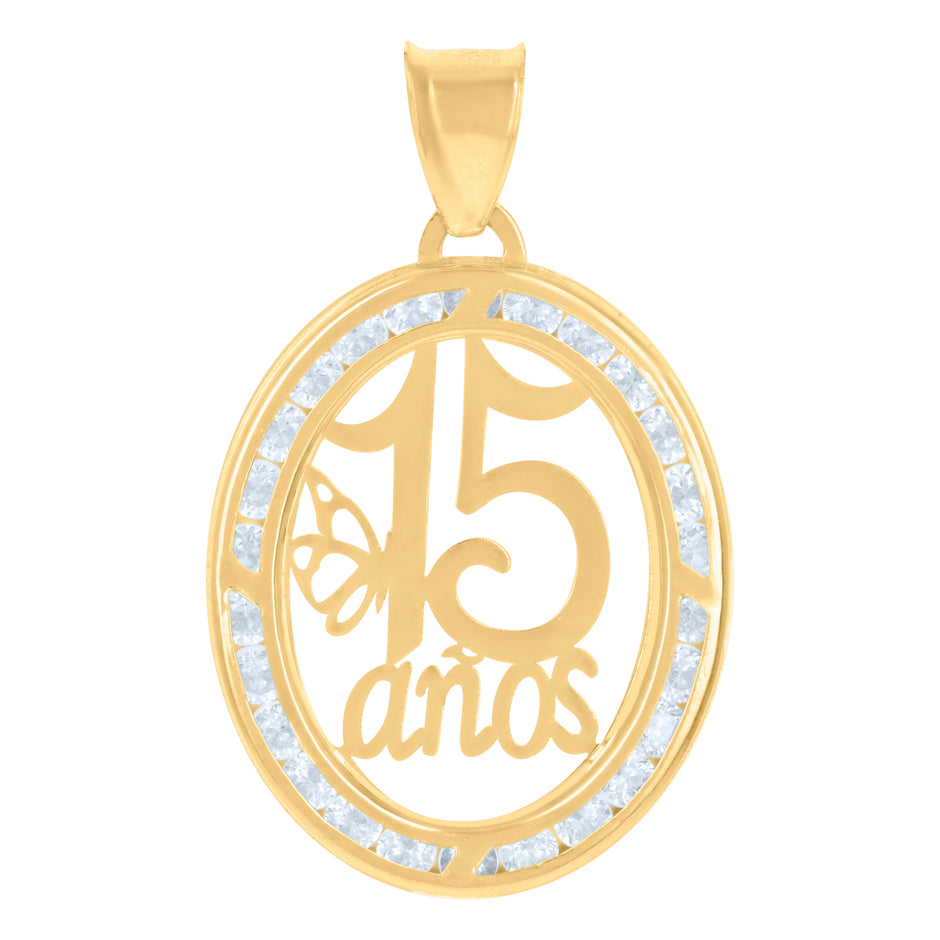 10kt Yellow Gold Womens Cubic-Zirconia Anos 15 Quinceanera Charm Pendant