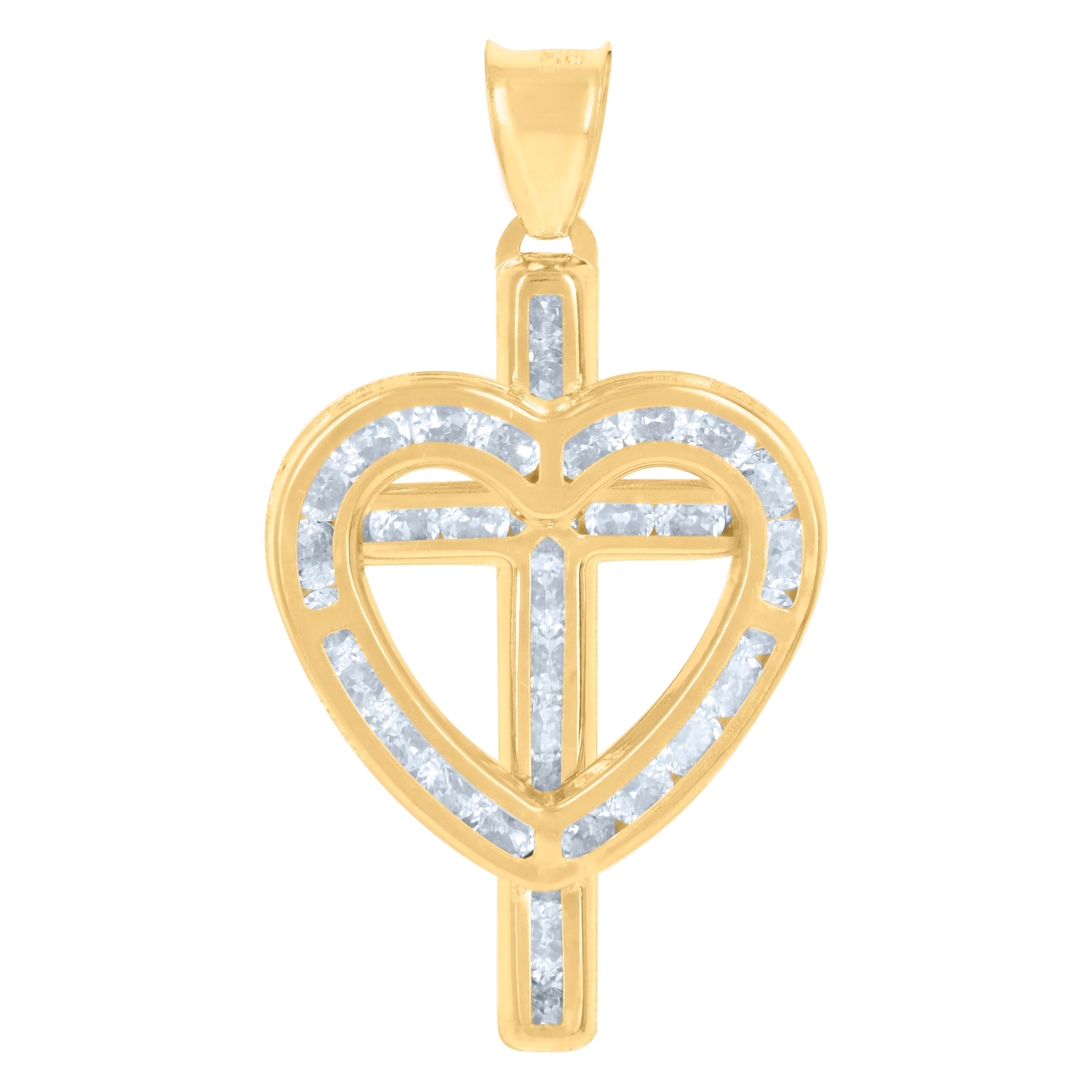 10kt Yellow Gold Womens Cubic-Zirconia Heart Cross Religious Charm Pendant