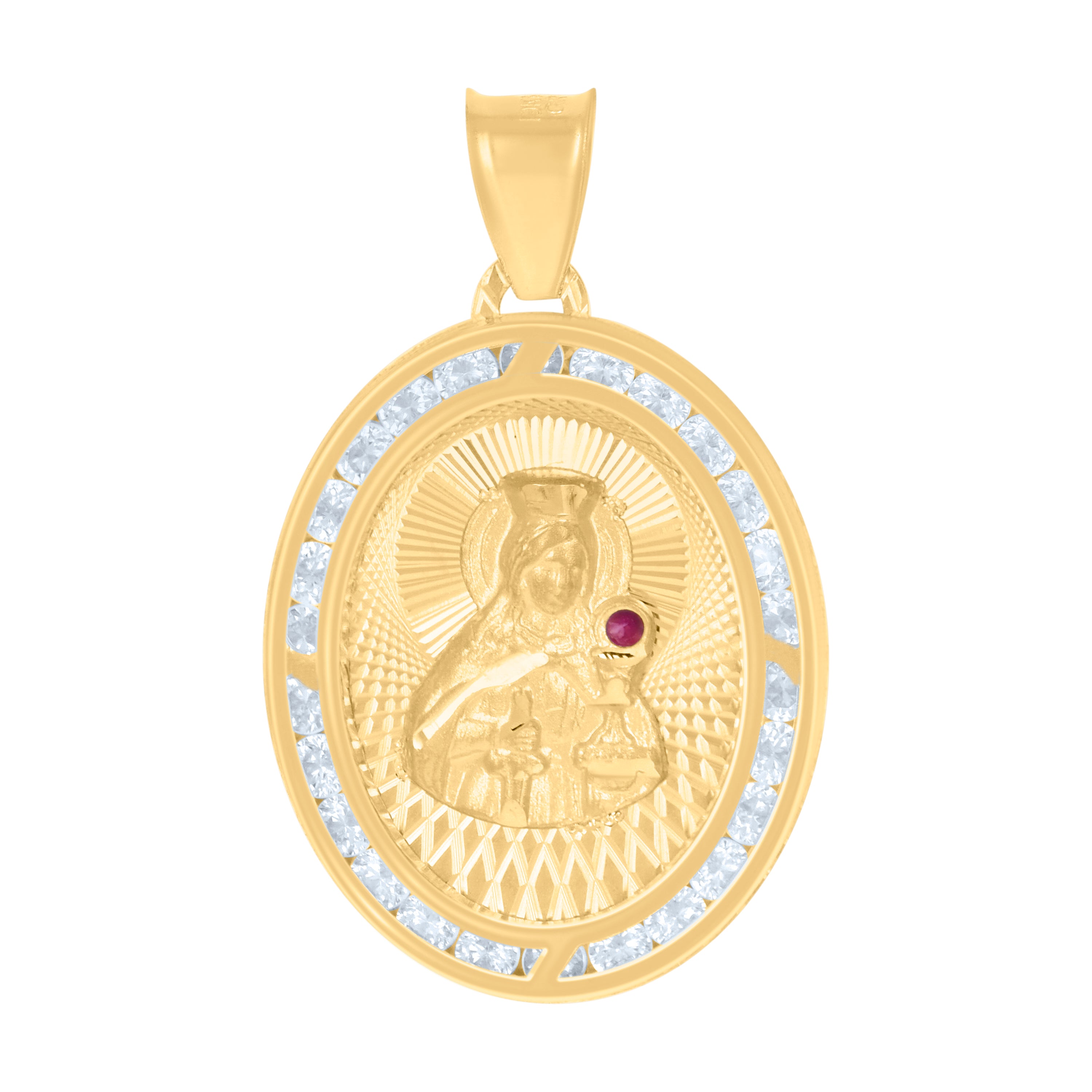 10kt Yellow Gold Womens Red White Cubic-Zirconia St. Barbara Religious Charm Pendant