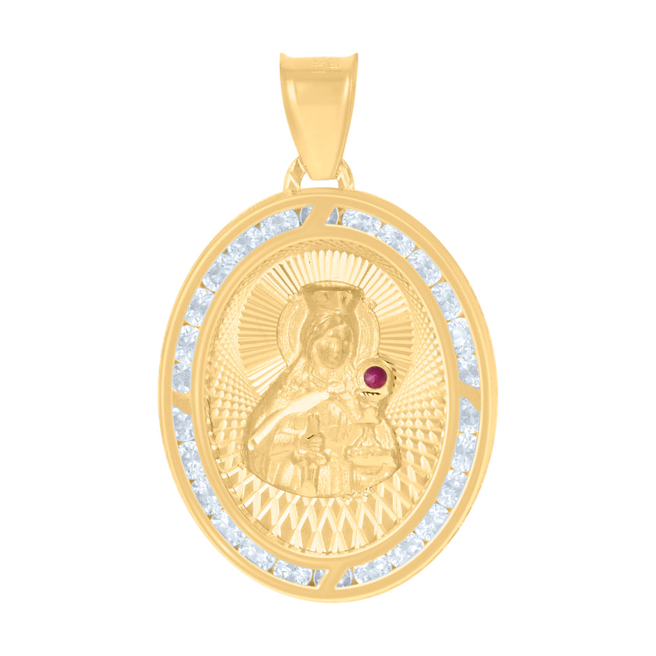 10kt Yellow Gold Womens Red White Cubic-Zirconia St. Barbara Religious Charm Pendant