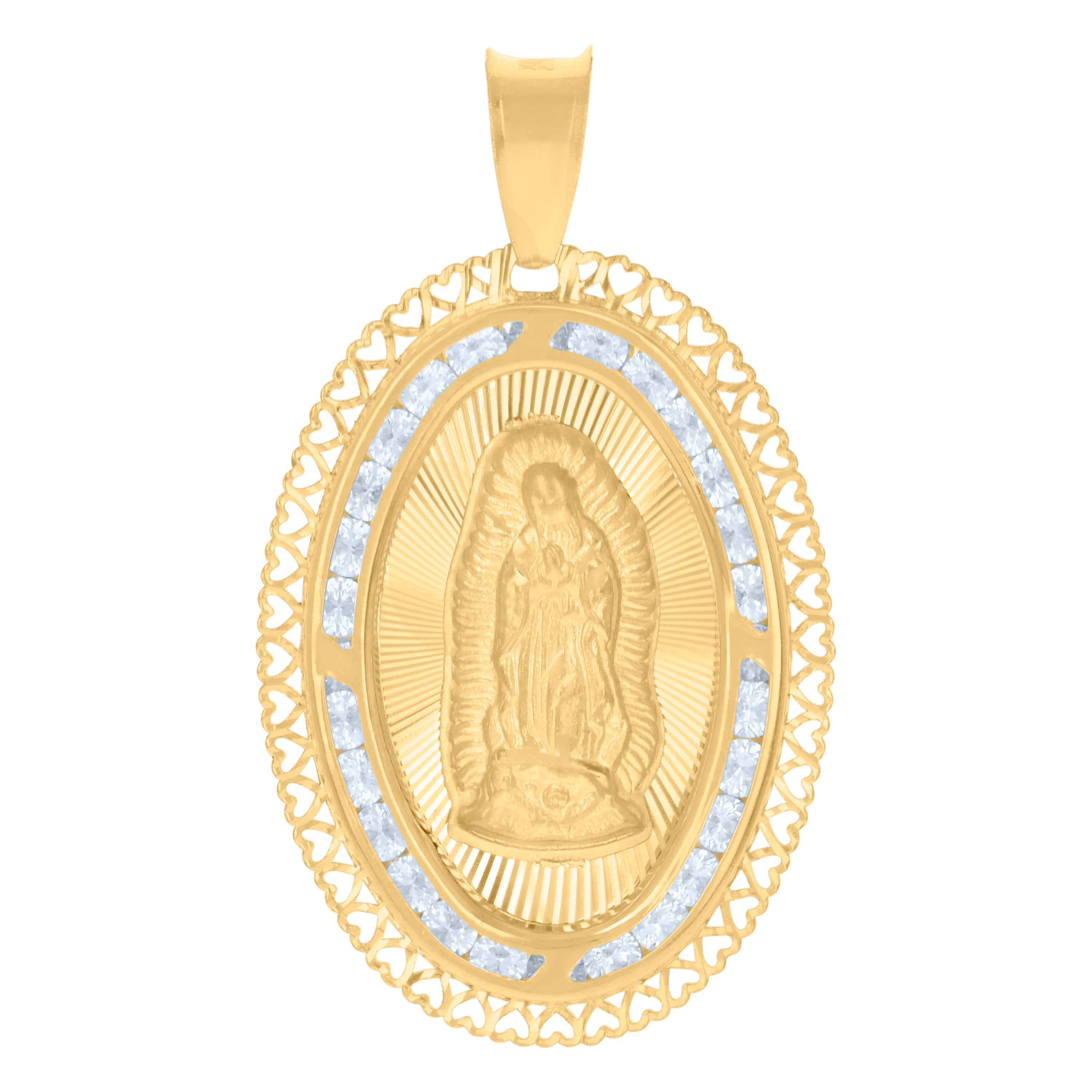 10kt Yellow Gold Mens Cubic-Zirconia Guadalupe Religious Charm Pendant