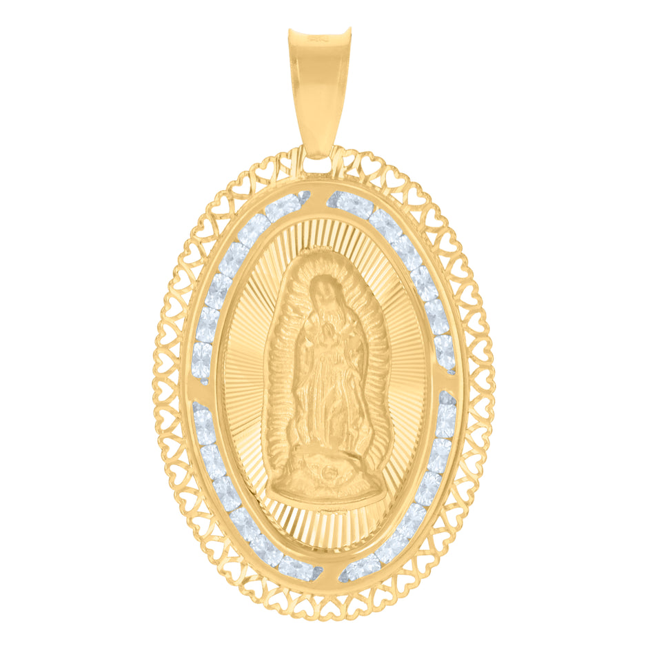 10kt Yellow Gold Mens Cubic-Zirconia Guadalupe Religious Charm Pendant