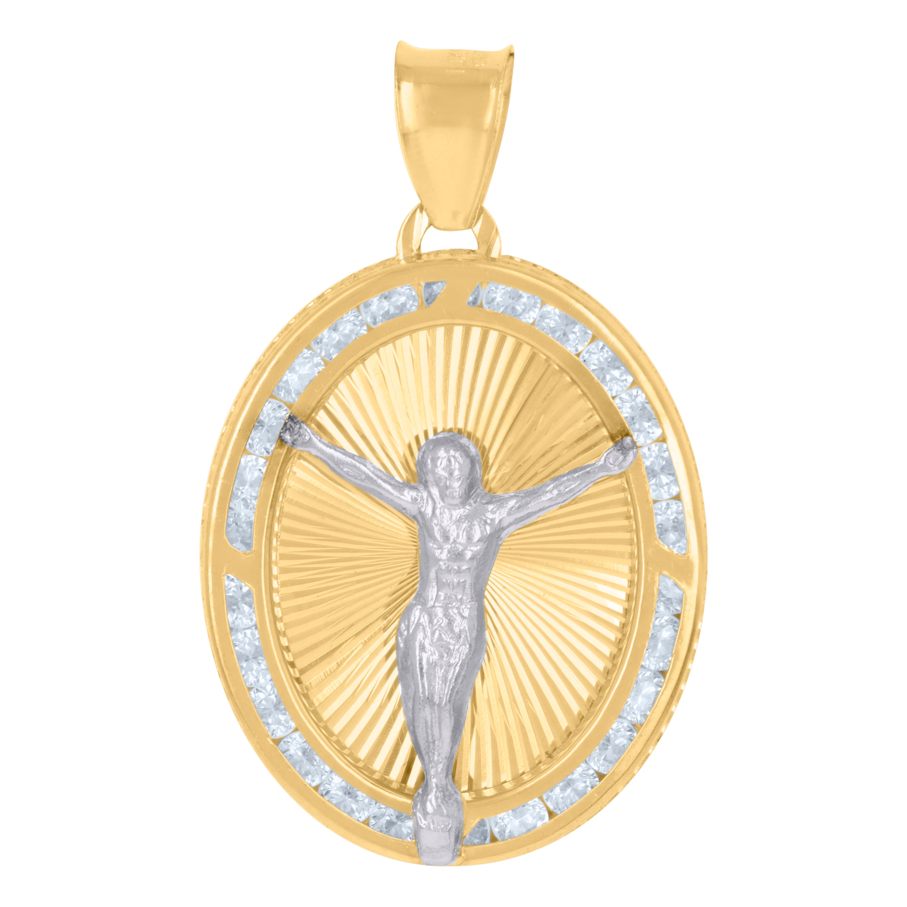 10kt Two-Tone Gold Unisex Cubic-Zirconia Crucifix Jesus Religious Charm Pendant