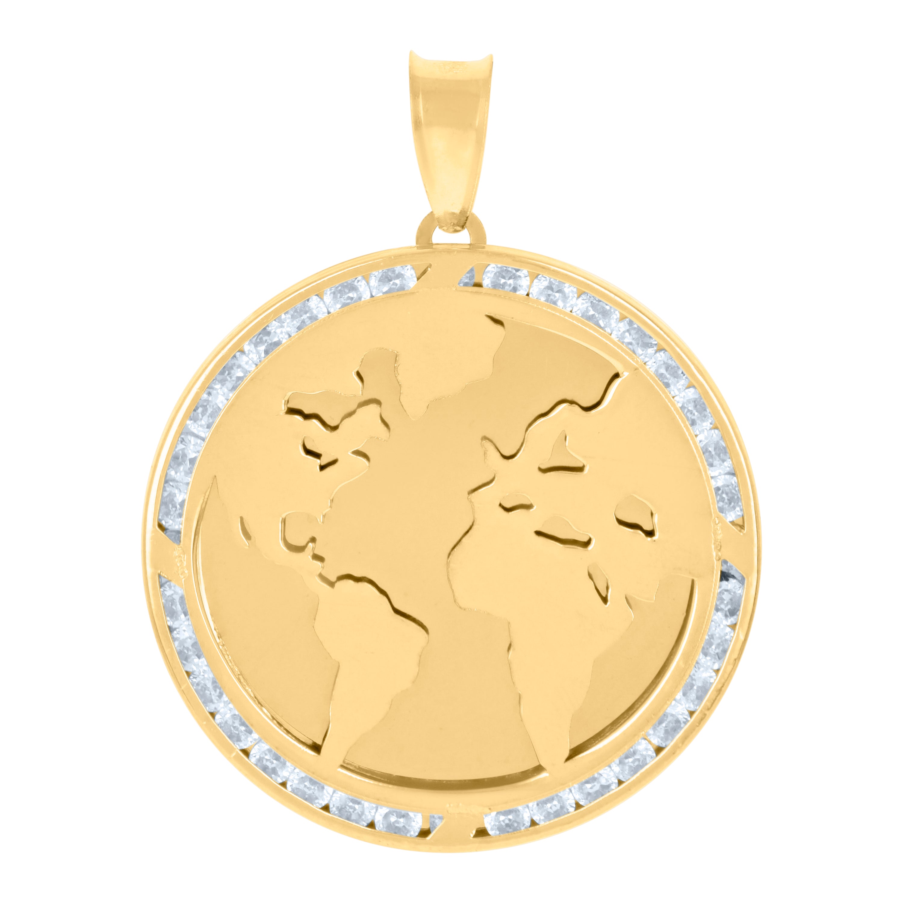 10kt Yellow Gold Mens Cubic-Zirconia World Map Charm Pendant