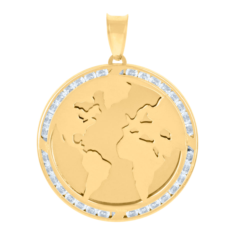 10kt Yellow Gold Mens Cubic-Zirconia World Map Charm Pendant