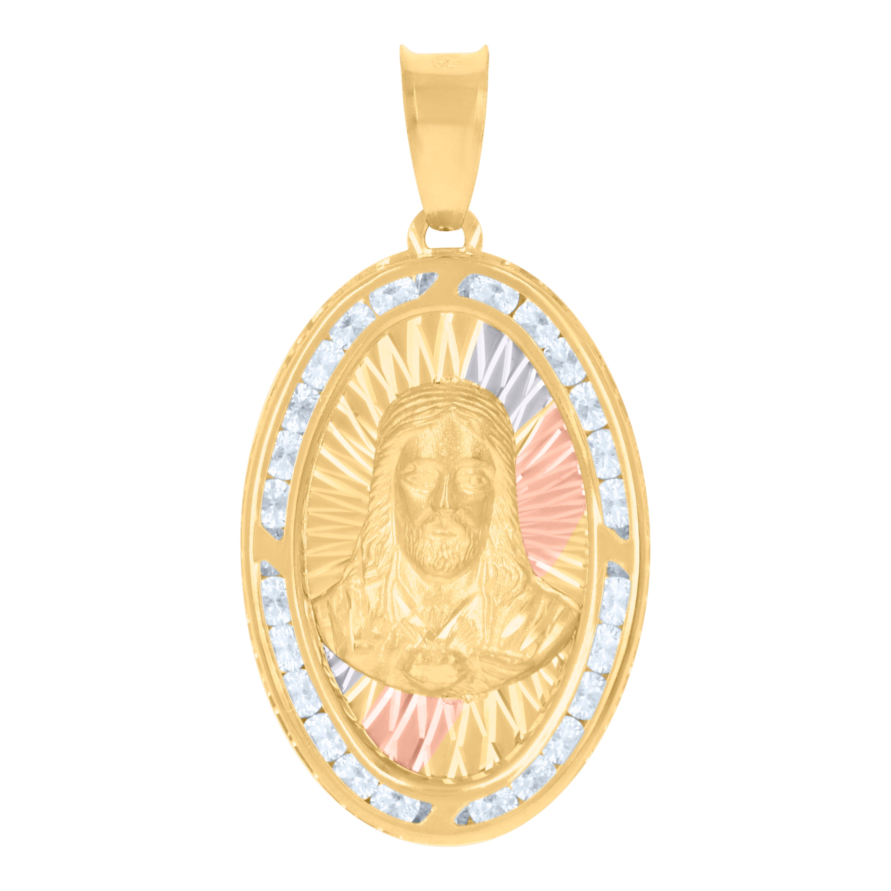 10kt Tri-Color Gold Mens Cubic-Zirconia Jesus Religious Charm Pendant