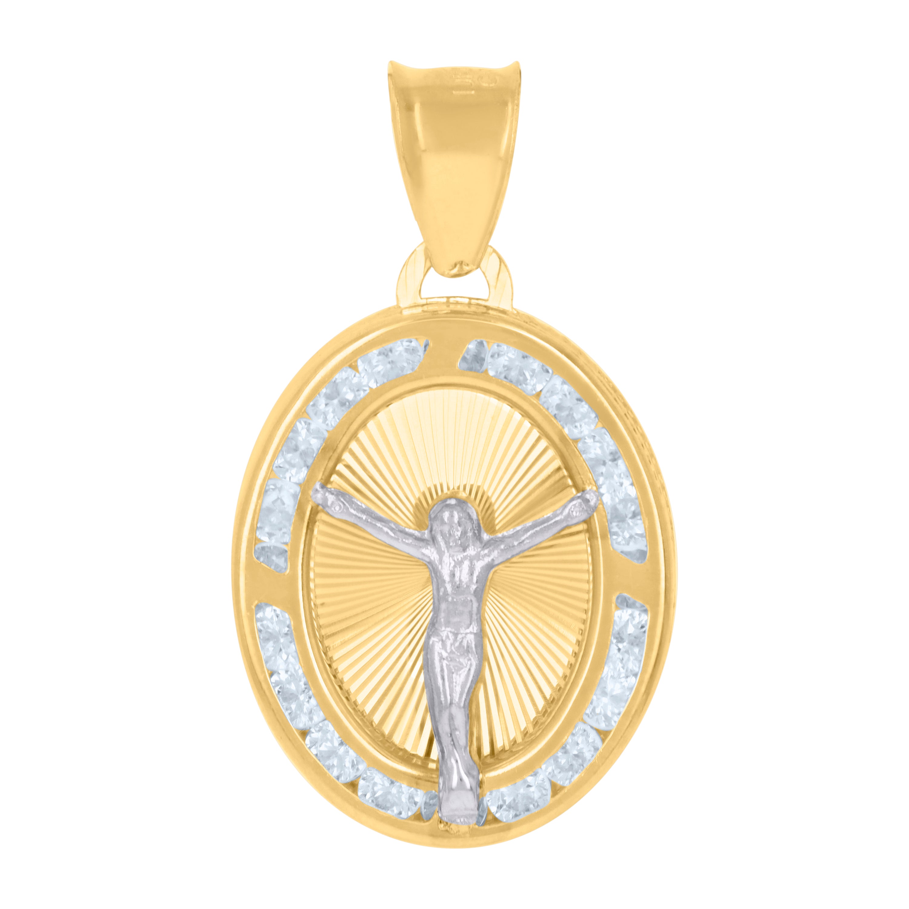 10kt Two-Tone Gold Womens Cubic-Zirconia Crucifix Jesus Religious Charm Pendant