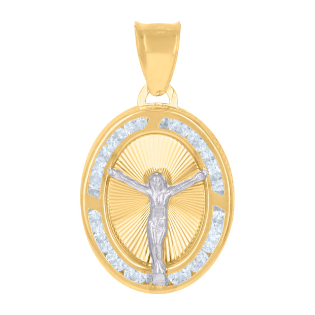 10kt Two-Tone Gold Womens Cubic-Zirconia Crucifix Jesus Religious Charm Pendant
