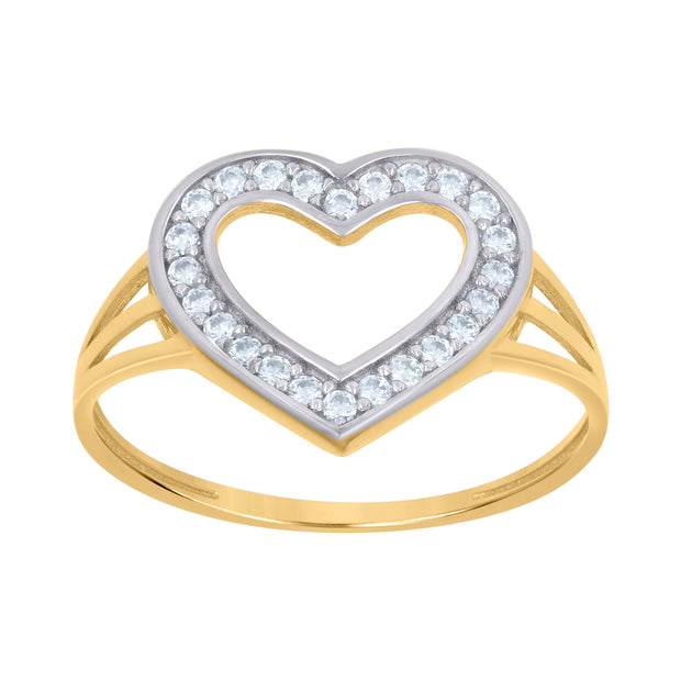 10kt Two-Tone Gold Womens Cubic-Zirconia Heart Love Ring